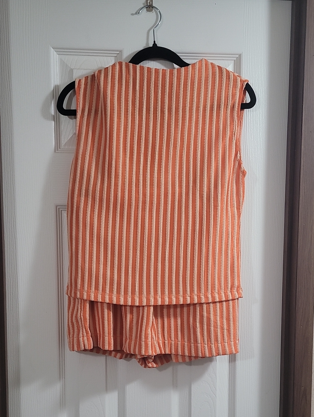 GLAM Sunny Glow Striped Sleeveless Top & Shorts Set - Orange/White